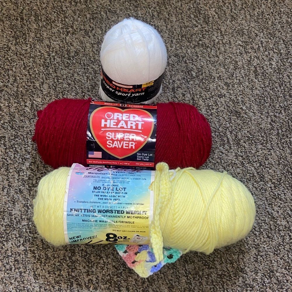 Red Heart Burgundy 1 White 1 Yellow 1 Kolor Match Of 3